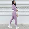 imageOQQ Women Long Sleeve Yoga Jumpsuits Workout Ribbed Bodysuits Pants Sexy One PieceTaro Purple