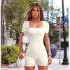 imageOQQ Women Short Sleeve Rompers Yoga Stretch Square Neck Exercise RompersBeige