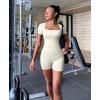 imageOQQ Women Short Sleeve Rompers Yoga Stretch Square Neck Exercise RompersBeige