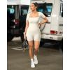 imageOQQ Women Short Sleeve Rompers Yoga Stretch Square Neck Exercise RompersBeige