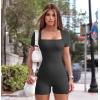 imageOQQ Women Short Sleeve Rompers Yoga Stretch Square Neck Exercise RompersBlack