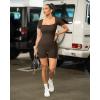 imageOQQ Women Short Sleeve Rompers Yoga Stretch Square Neck Exercise RompersDarkbrown