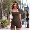 imageOQQ Women Short Sleeve Rompers Yoga Stretch Square Neck Exercise RompersDarkbrown