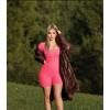 imageOQQ Women Short Sleeve Rompers Yoga Stretch Square Neck Exercise RompersFluorescent Pink a