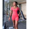 imageOQQ Women Short Sleeve Rompers Yoga Stretch Square Neck Exercise RompersFluorescent Pink a