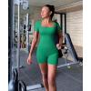 imageOQQ Women Short Sleeve Rompers Yoga Stretch Square Neck Exercise RompersGreen