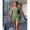 imageOQQ Women Short Sleeve Rompers Yoga Stretch Square Neck Exercise RompersPea Green