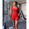 imageOQQ Women Short Sleeve Rompers Yoga Stretch Square Neck Exercise RompersRed