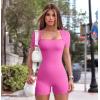 imageOQQ Women Short Sleeve Rompers Yoga Stretch Square Neck Exercise RompersRose