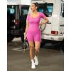 imageOQQ Women Short Sleeve Rompers Yoga Stretch Square Neck Exercise RompersRose
