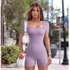imageOQQ Women Short Sleeve Rompers Yoga Stretch Square Neck Exercise RompersTaro Purple