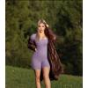imageOQQ Women Short Sleeve Rompers Yoga Stretch Square Neck Exercise RompersTaro Purple