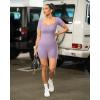 imageOQQ Women Short Sleeve Rompers Yoga Stretch Square Neck Exercise RompersTaro Purple