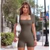 imageOQQ Women Short Sleeve Rompers Yoga Stretch Square Neck Exercise RompersTea Leaf