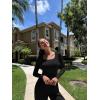 imageOQQ Women Wide Leg Pants Jumpsuits One Piece Long Sleeve Square Neck JumpsuitsBlack