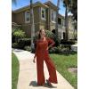 imageOQQ Women Wide Leg Pants Jumpsuits One Piece Long Sleeve Square Neck JumpsuitsCaramel