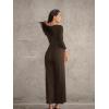 imageOQQ Women Wide Leg Pants Jumpsuits One Piece Long Sleeve Square Neck JumpsuitsDarkbrown