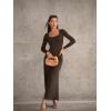 imageOQQ Women Wide Leg Pants Jumpsuits One Piece Long Sleeve Square Neck JumpsuitsDarkbrown