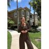 imageOQQ Women Wide Leg Pants Jumpsuits One Piece Long Sleeve Square Neck JumpsuitsDarkbrown