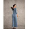 imageOQQ Women Wide Leg Pants Jumpsuits One Piece Long Sleeve Square Neck JumpsuitsHaze Blue