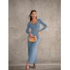 imageOQQ Women Wide Leg Pants Jumpsuits One Piece Long Sleeve Square Neck JumpsuitsHaze Blue