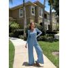 imageOQQ Women Wide Leg Pants Jumpsuits One Piece Long Sleeve Square Neck JumpsuitsHaze Blue