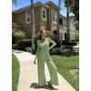 imageOQQ Women Wide Leg Pants Jumpsuits One Piece Long Sleeve Square Neck JumpsuitsPea Green