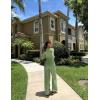 imageOQQ Women Wide Leg Pants Jumpsuits One Piece Long Sleeve Square Neck JumpsuitsPea Green