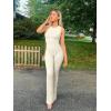 imageOQQ Women Yoga Jumpsuits Ribbed Crew Neck Sleeveless Bell Bottoms Flare JumpsuitsBeige
