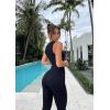 imageOQQ Women Yoga Jumpsuits Ribbed Crew Neck Sleeveless Bell Bottoms Flare JumpsuitsBlack