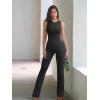 imageOQQ Women Yoga Jumpsuits Ribbed Crew Neck Sleeveless Bell Bottoms Flare JumpsuitsBlack