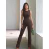 imageOQQ Women Yoga Jumpsuits Ribbed Crew Neck Sleeveless Bell Bottoms Flare JumpsuitsDarkbrown
