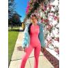 imageOQQ Women Yoga Jumpsuits Ribbed Crew Neck Sleeveless Bell Bottoms Flare JumpsuitsFluorescent Pink a