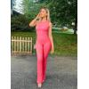 imageOQQ Women Yoga Jumpsuits Ribbed Crew Neck Sleeveless Bell Bottoms Flare JumpsuitsFluorescent Pink a