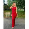 imageOQQ Women Yoga Jumpsuits Ribbed Crew Neck Sleeveless Bell Bottoms Flare JumpsuitsRed