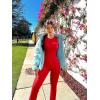 imageOQQ Women Yoga Jumpsuits Ribbed Crew Neck Sleeveless Bell Bottoms Flare JumpsuitsRed