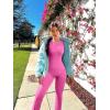 imageOQQ Women Yoga Jumpsuits Ribbed Crew Neck Sleeveless Bell Bottoms Flare JumpsuitsRose