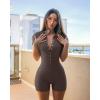 imageOQQ Women Yoga Rompers Ribbed V Neck Stretch Tummy Control Exercise RompersTea Leaf