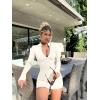 imageOQQ Women Yoga Rompers Workout Ribbed Long Sleeve Zip Front Exercise RompersBeige