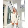 imageOQQ Women Yoga Rompers Workout Ribbed Long Sleeve Zip Front Exercise RompersBeige