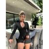 imageOQQ Women Yoga Rompers Workout Ribbed Long Sleeve Zip Front Exercise RompersBlack