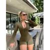 imageOQQ Women Yoga Rompers Workout Ribbed Long Sleeve Zip Front Exercise RompersDrab