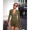 imageOQQ Women Yoga Rompers Workout Ribbed Long Sleeve Zip Front Exercise RompersDrab