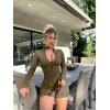 imageOQQ Women Yoga Rompers Workout Ribbed Long Sleeve Zip Front Exercise RompersDrab