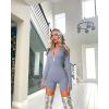 imageOQQ Women Yoga Rompers Workout Ribbed Long Sleeve Zip Front Exercise RompersGrey Blue