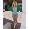 imageOQQ Women Yoga Rompers Workout Ribbed Long Sleeve Zip Front Exercise RompersGrey Blue