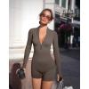 imageOQQ Women Yoga Rompers Workout Ribbed Long Sleeve Zip Front Exercise RompersTea Leaf