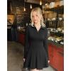 imageOQQ Womens Dress Casual Long Sleeve Elastic Simple ALine Zipper Mini DressBlack