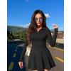 imageOQQ Womens Dress Casual Long Sleeve Elastic Simple ALine Zipper Mini DressBlack