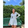 imageOQQ Womens Dress Casual Long Sleeve Elastic Simple ALine Zipper Mini DressGrey